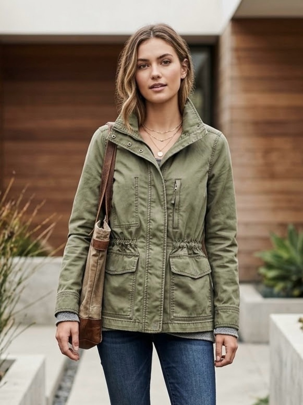 Madewell Olive Green Drawstring Waist Utility Jacket Cotton EUC
